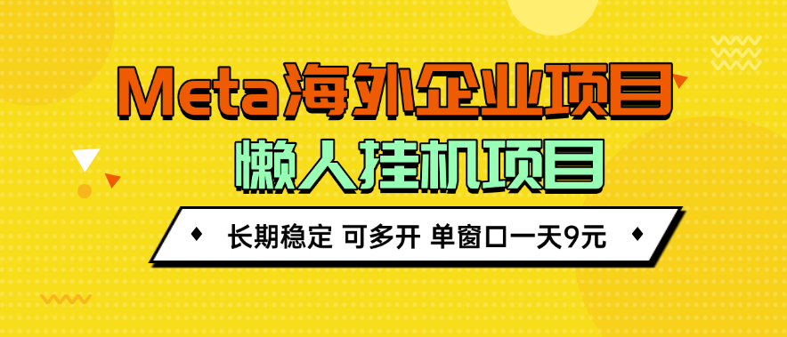 Meta海外企业项目 懒人挂机项目，长期稳定，可多开 单窗口一天9元-虎哥说创业